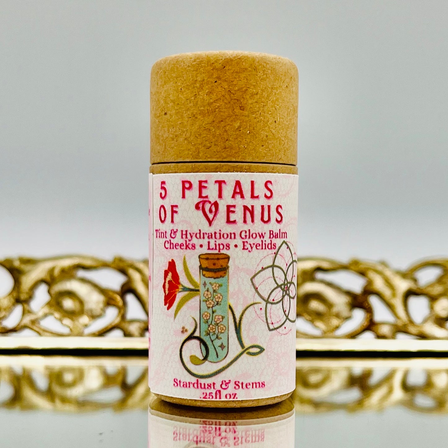 5 Petals of Venus, Handmade Eco Friendly Natural Lip and Cheek Stain, Lip Tint Pitta, Vegan Tint, Vegan Plastic Free Makeup Kit with Glitter