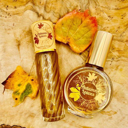 AUTUMN LEAVES Fall Perfume Oil or Atomizer Spray, Halloween Fragrance, Cozy Cabin, Handcrafted, Small Batch with Crystal Leaf, Indie Scent