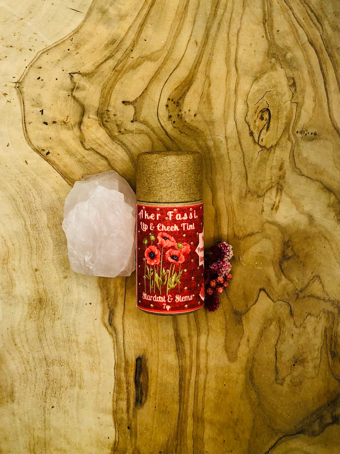 Aker Fassi Moroccan Lip & Cheek Tint: Natural Color from Pomegranate & Poppy Flowers, Sweetly Scented with Real Strawberry