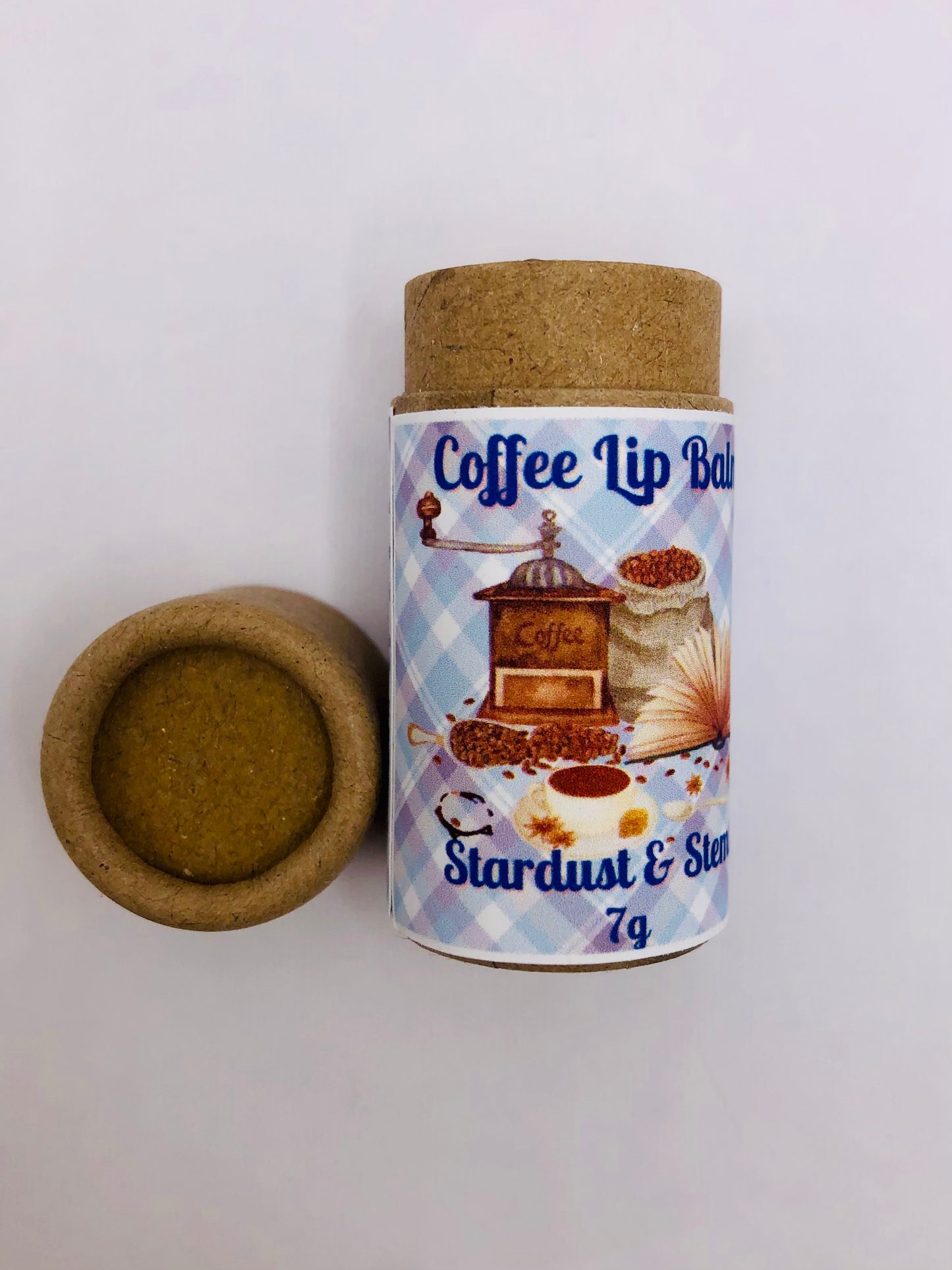 Coffee Lip Balm, Handmade, Vegan, Organic, Luxurious Lip Hydration with Raw Cocoa Butter, Paraben Free, Eco-Friendly Kraft Cardboard Tube