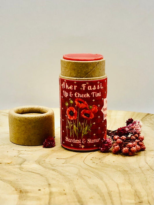 Aker Fassi Moroccan Lip & Cheek Tint: Natural Color from Pomegranate & Poppy Flowers, Sweetly Scented with Real Strawberry