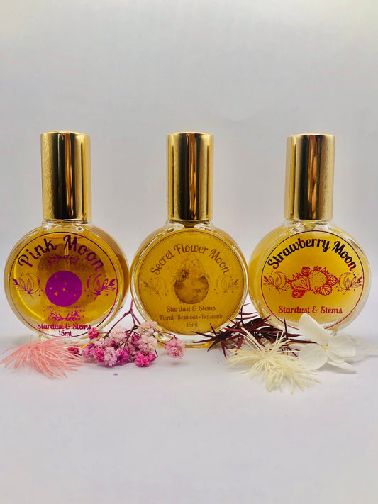 Spring Moon Perfume Trio Gift Set, 3 Handcrafted Perfumes for the Pink, Flower, and Strawberry Moons, Astrology Lover Gift, Witchy Fragrance