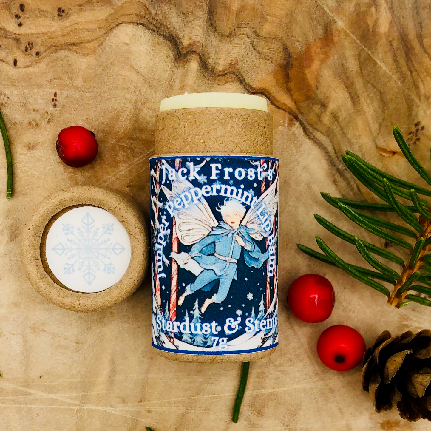 Jack Frost's Winter Lip Balm  with Juniper & Peppermint | Invigorating & Nourishing | Aromatherapeutic | Herbal Lip Balm Infused with Verbena | Cocoa Butter & Vanilla Bean