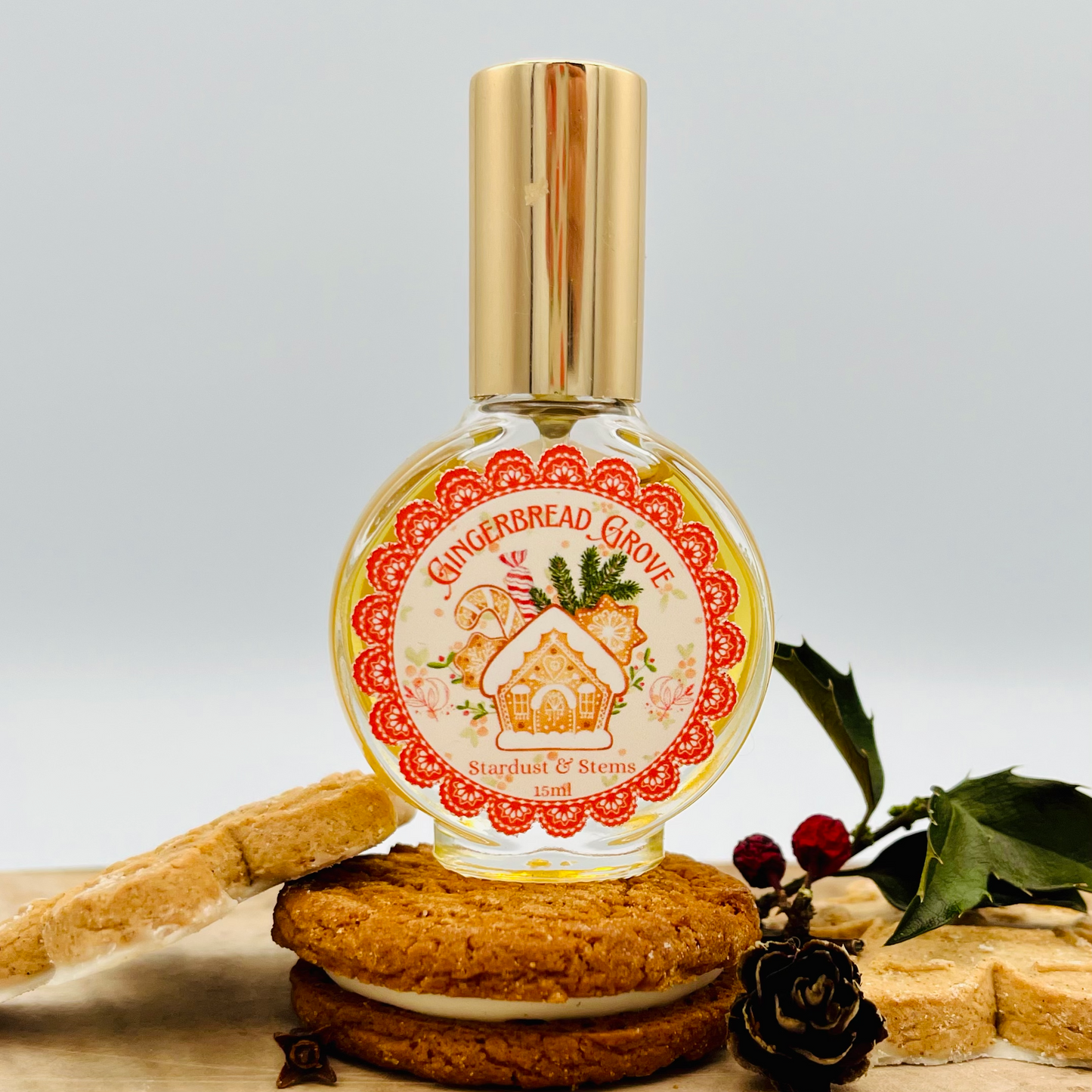 GINGERBREAD GROVE Ginger Perfume Oil, Seasonal Essential Oil, Cinnamon, Clove, Buttery Christmas Cake & Gingerbread Snap Scent, Magical Gift