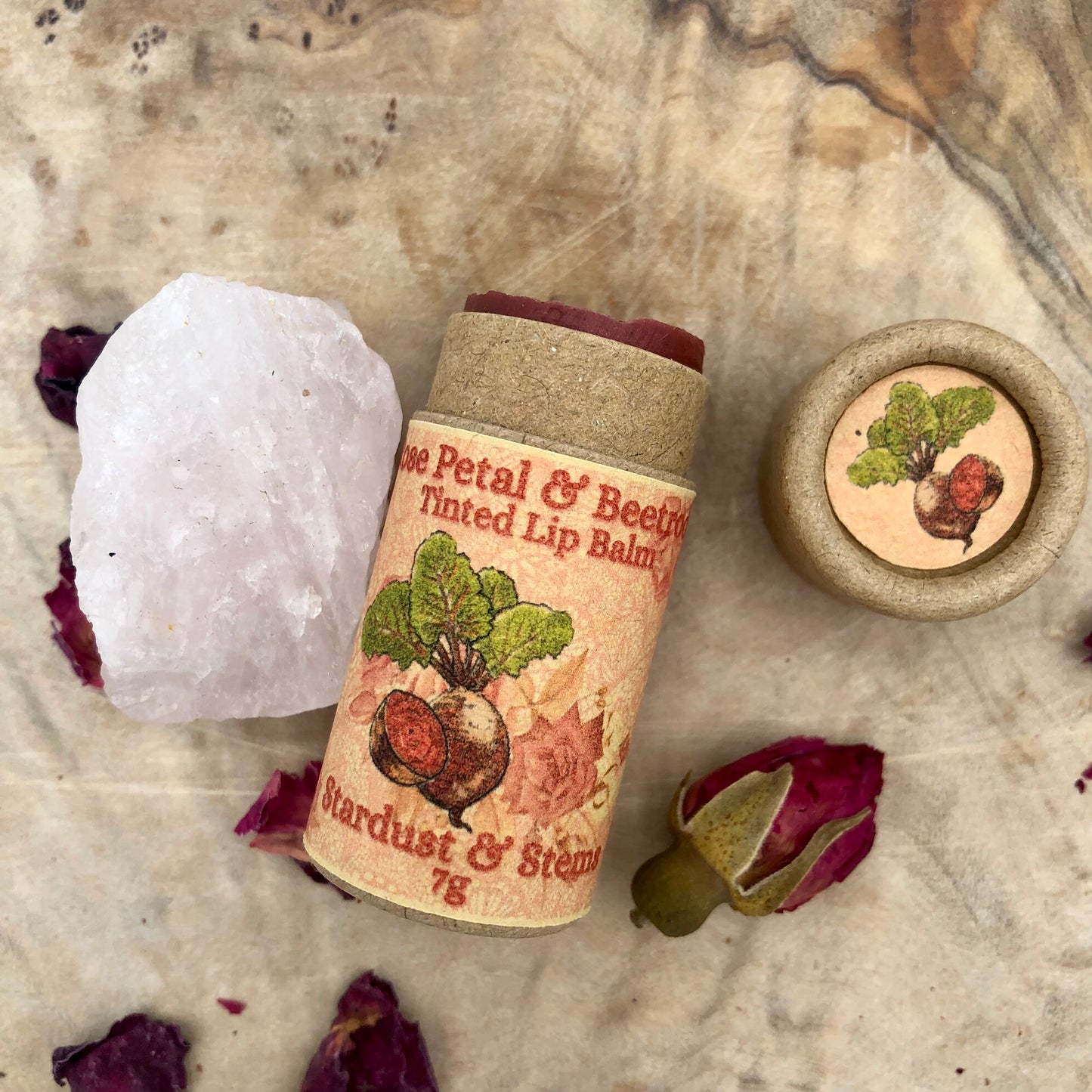 Rose Petal & Beetroot Natural Pink Tinted Lip Balm | Moisturizing Cocoa Butter Lip Balm | Vegan Lip Tint | Nourishing Shea Butter Lip Balm | Magical Fairy Lover Gift | Organic | Handcrafted | Whimsical | Delicate Rose Aroma