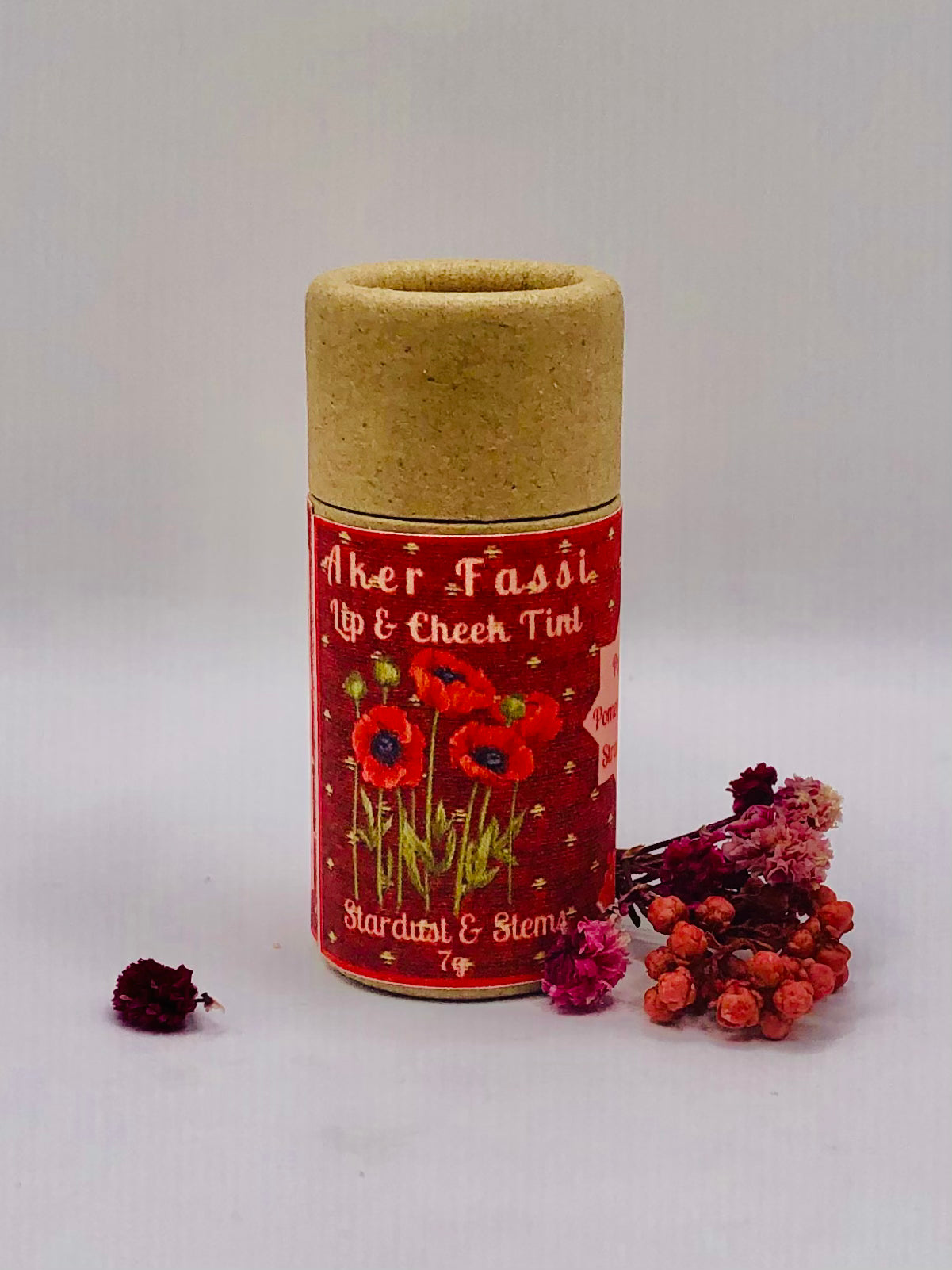 Aker Fassi Moroccan Lip & Cheek Tint: Natural Color from Pomegranate & Poppy Flowers, Sweetly Scented with Real Strawberry