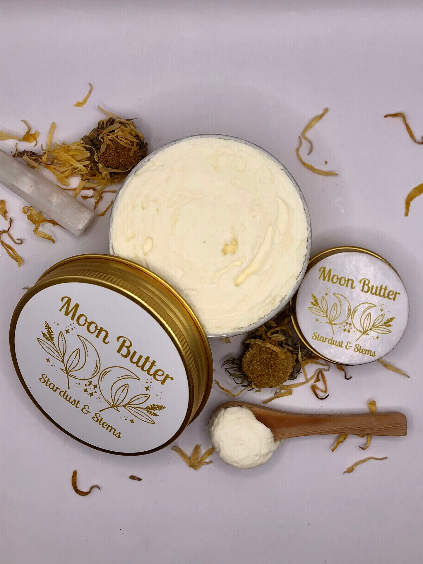 MOON BUTTER Raw Cocoa Butter Whipped Lotion | Calendula Infused Jojoba Oil, Shea Butter | Organic Handmade Small Batch Moisturizer