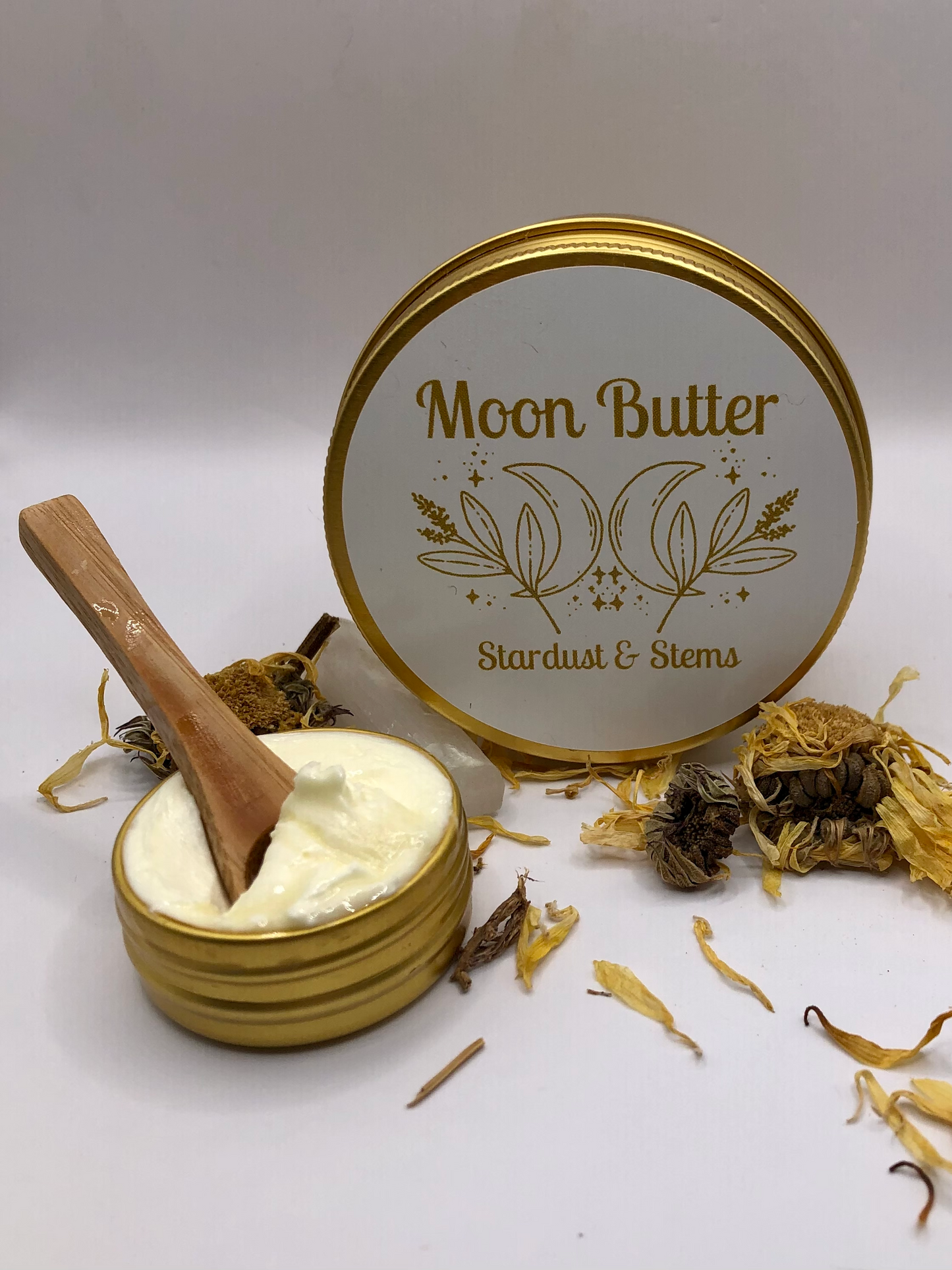 MOON BUTTER Raw Cocoa Butter Whipped Lotion | Calendula Infused Jojoba Oil, Shea Butter | Organic Handmade Small Batch Moisturizer