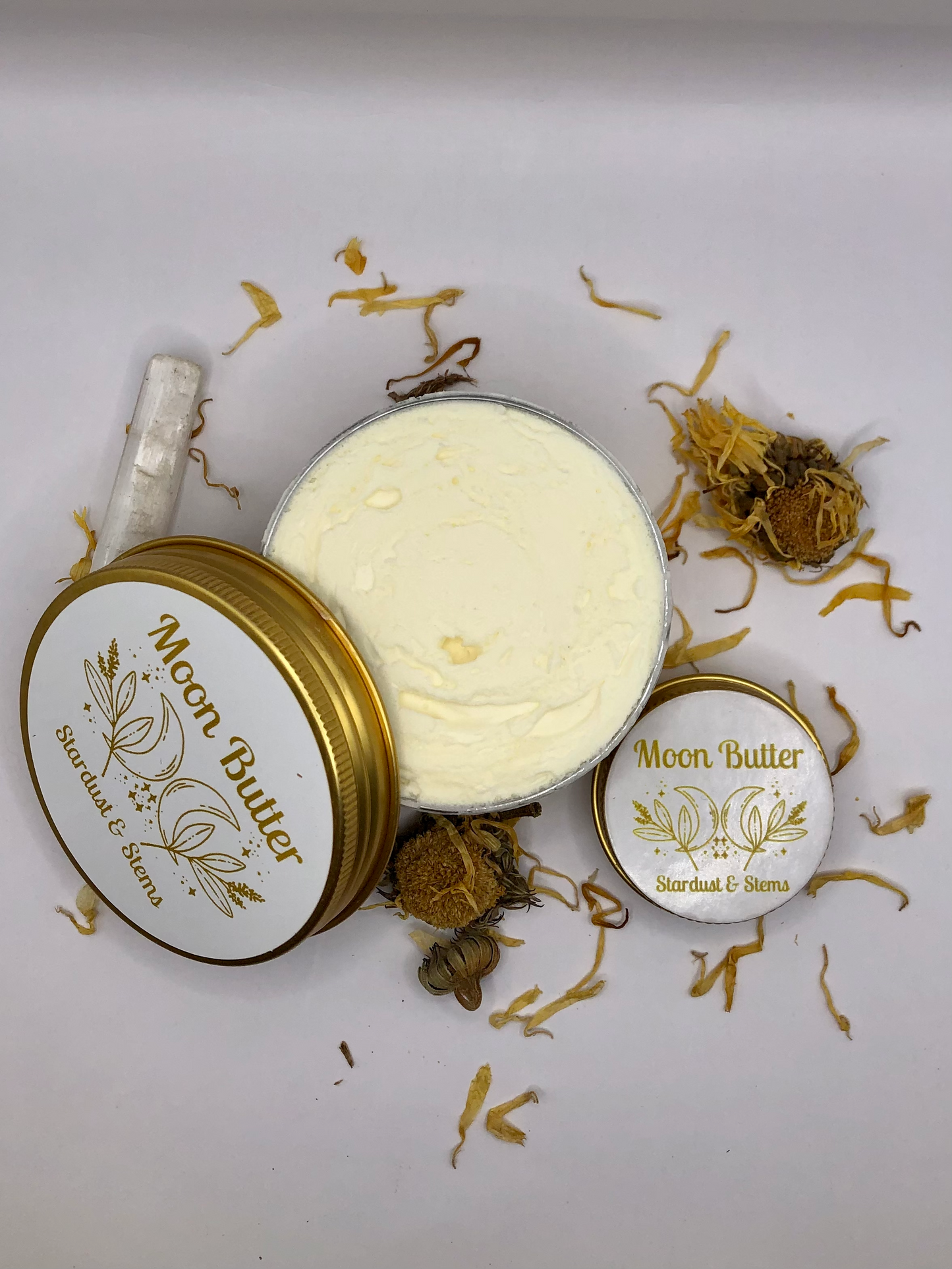 MOON BUTTER Raw Cocoa Butter Whipped Lotion | Calendula Infused Jojoba Oil, Shea Butter | Organic Handmade Small Batch Moisturizer